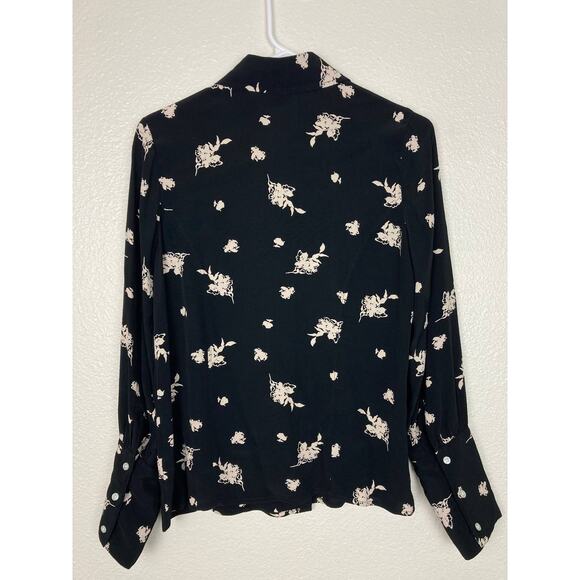 Something Navy Blouse XS Black Floral Chiffon Button Front - Picture 3 of 9